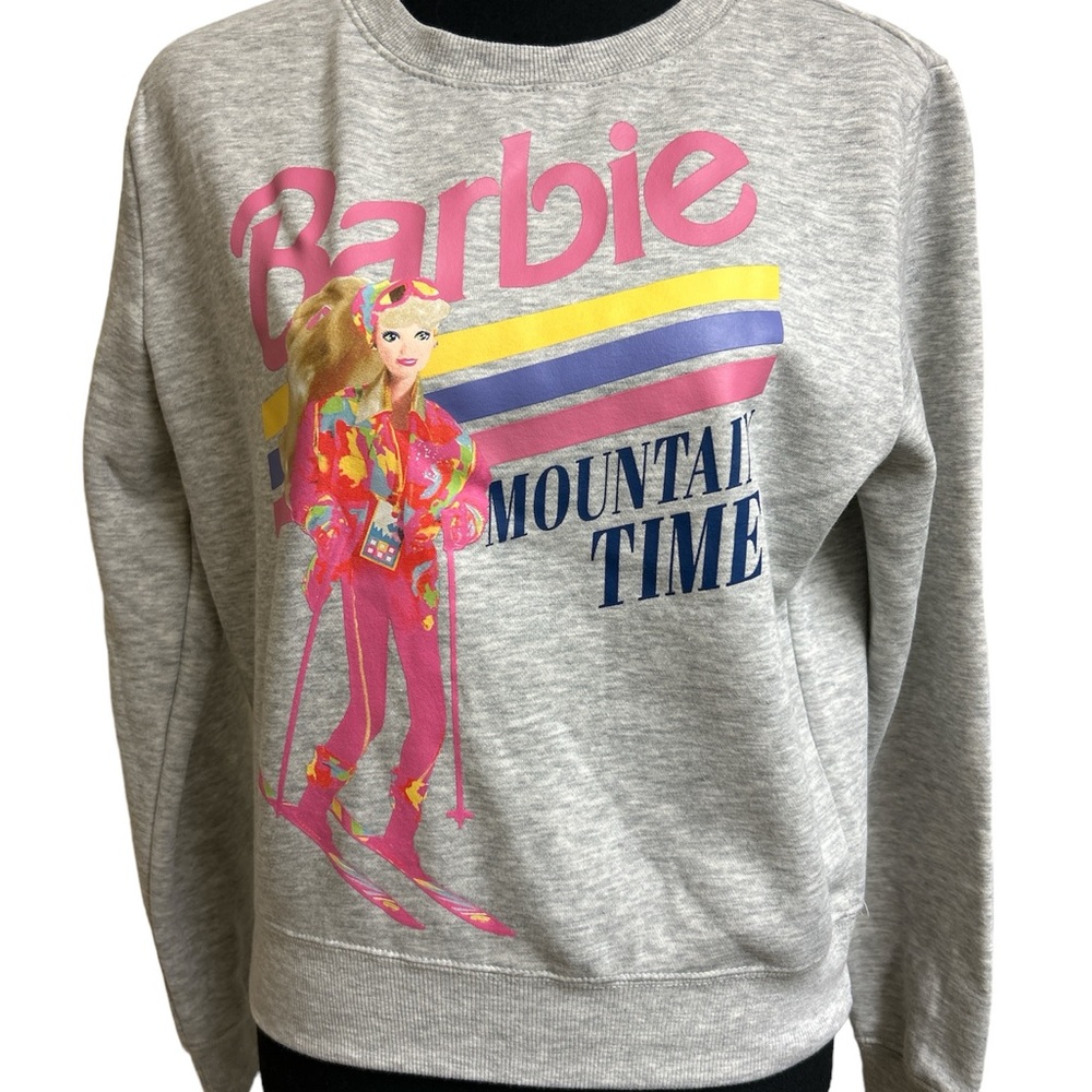 Barbie Medium Mountain Time Gray and Pink Long Sleeve Sweatshirt, NWT